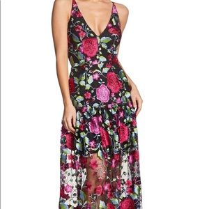 Dress The Population Black Multi Floral Embroidered Maxi Dress